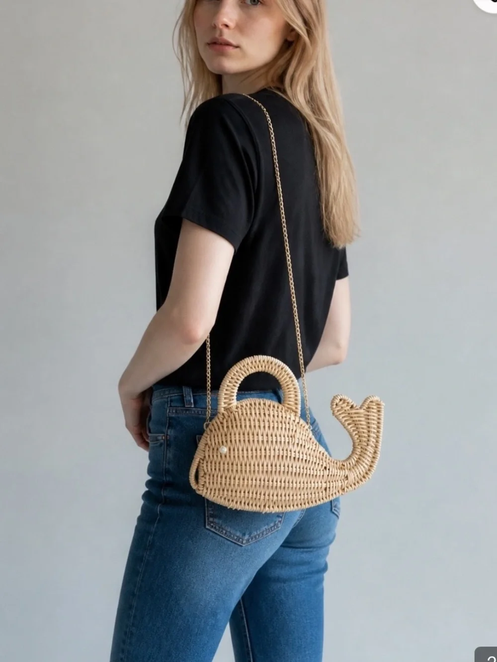 NWT Tommy Bahama Woven Whale Crossbody Bag - Natural tan